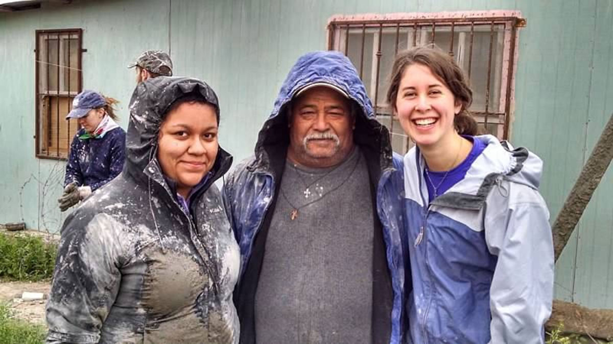 Elizabeth and her friends after pouring a roof in Mexico