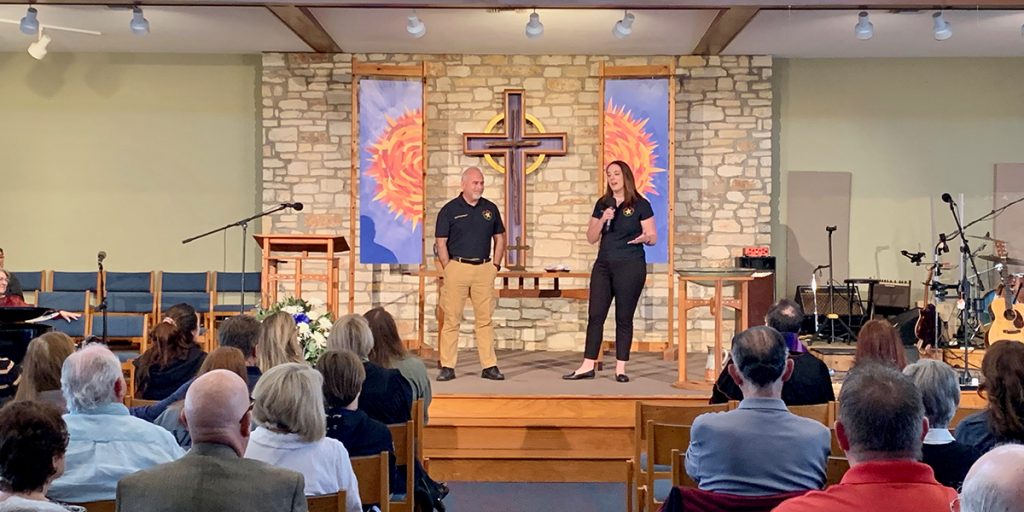 David and Colleen speaking with the congregation at Shepherd of the Hills Presbyterian Church in Austin Texas
