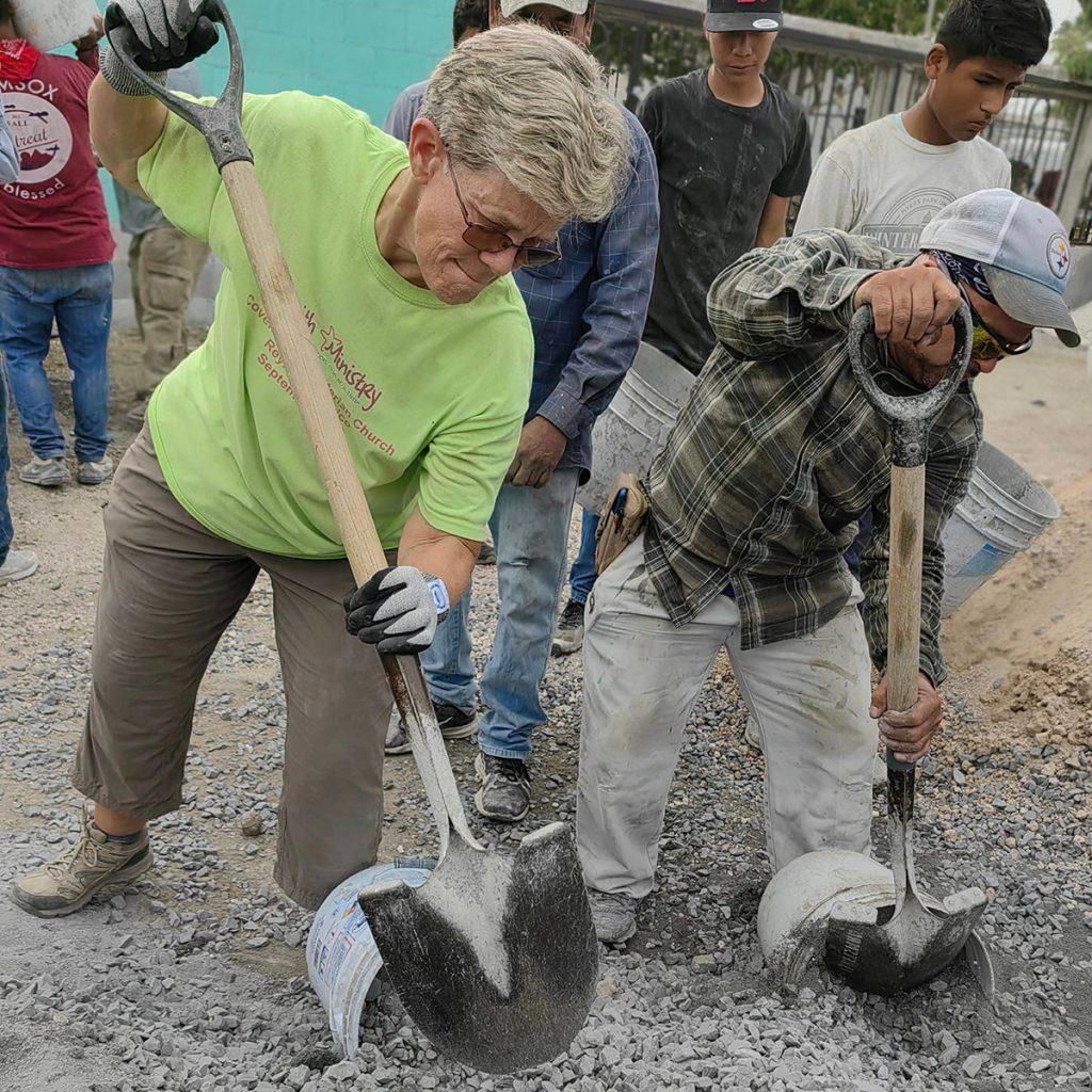 A volunteer from Pennsylvania helping to build a house in Reynosa Mexico