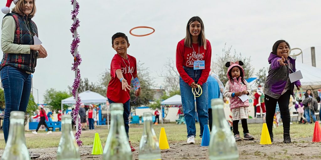 Playing games at our Christmas fiesta in Naranjito Mexico