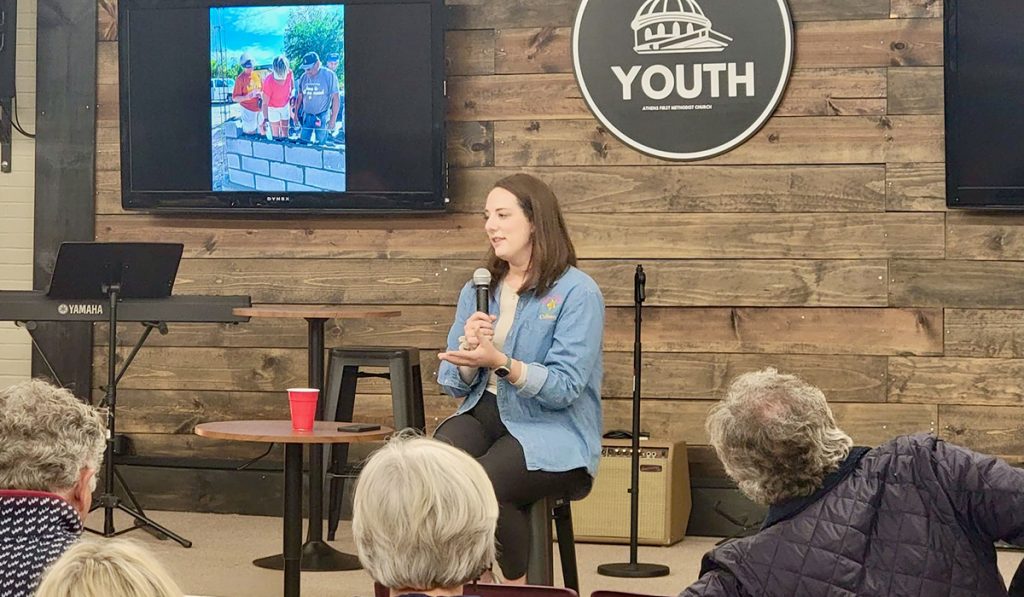 Colleen sharing with the youth at Athens First Methodist Church in Alabama