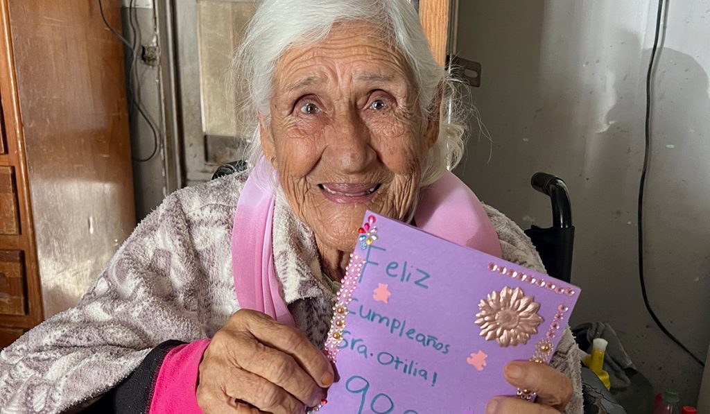 Our friend Otilia celebrating her 90th birthday in Reynosa Mexico with cards from people who care about her in McAllen