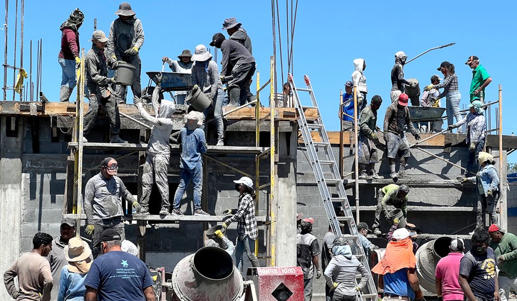 Pouring the roof of the Deantin community center in Mexico