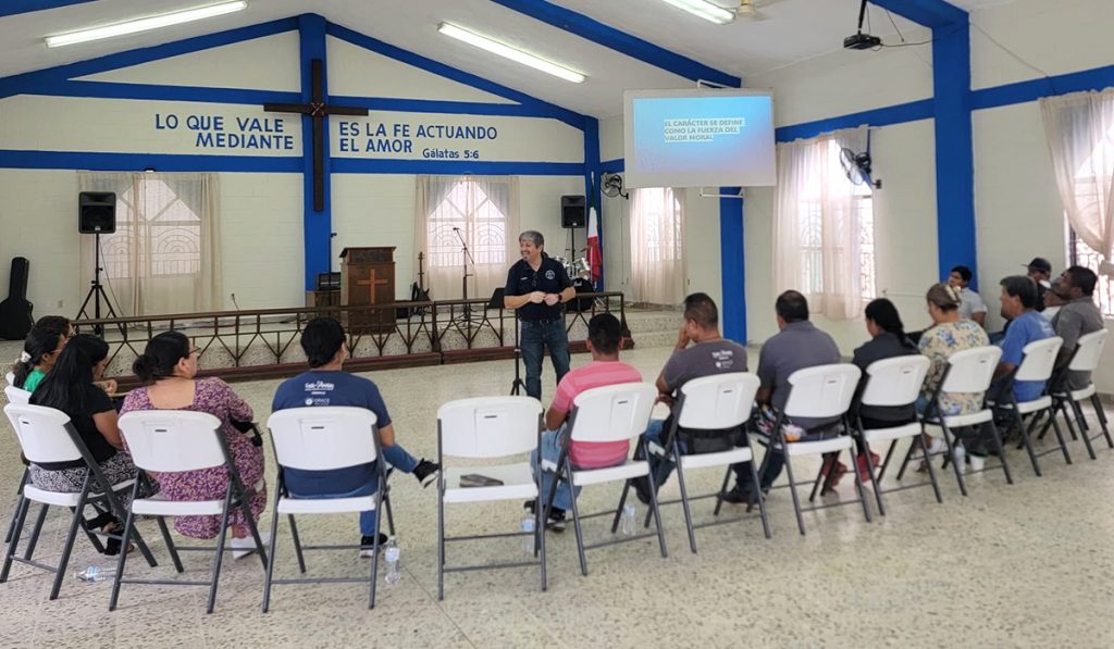 Pablo teaching a spiritual health seminar to our staff in Reynosa